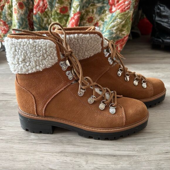 Marc Fisher Isalia Boots Tan Suede Sherpa Lug Sole Women’s Size 8.5 - Picture 3 of 12